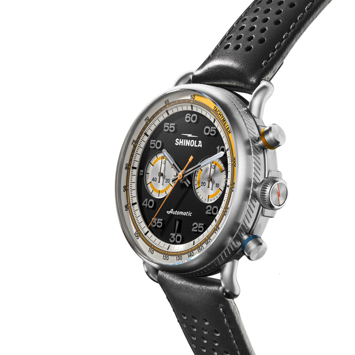 Canfield Speedway Open Road Automatic Chronograph Watch Black Dial / Black Leath