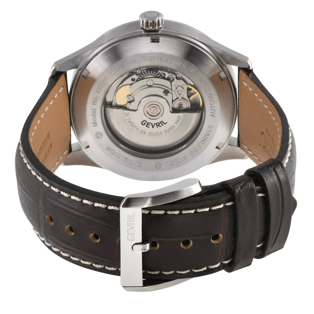 Excelsior Swiss made Automatic Sellita SW240, Silver Dial, Day/Date, Brown Leath