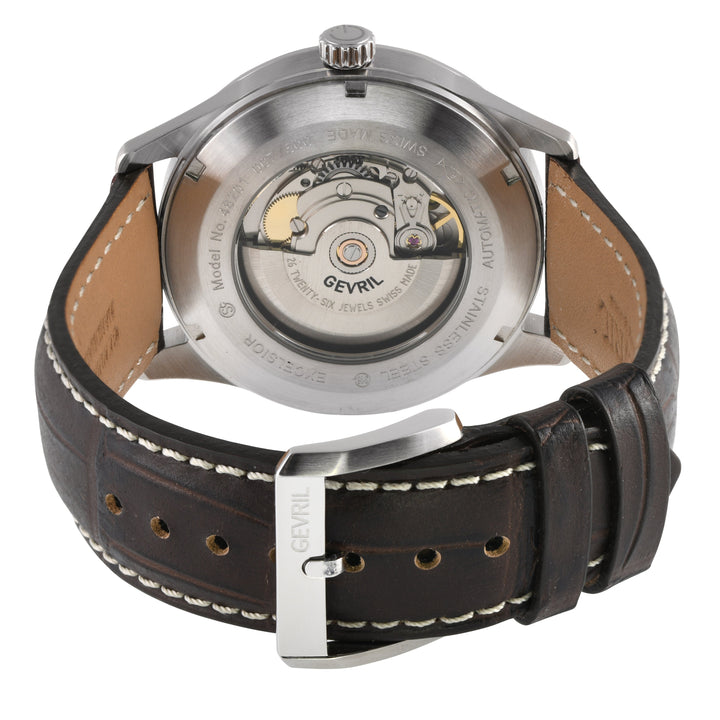 Excelsior Swiss made Automatic Sellita SW240, Silver Dial, Day/Date, Brown Leath