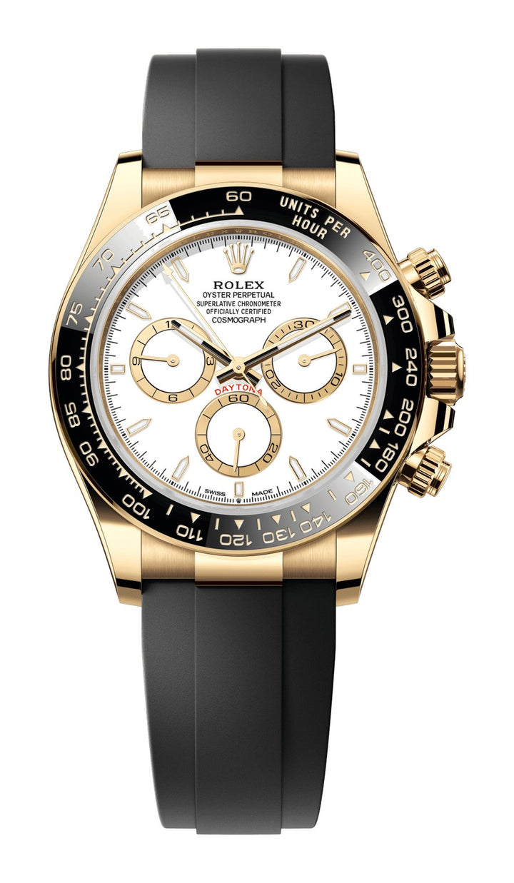 Rolex Daytona Yellow Gold White Index Dial Oysterflex