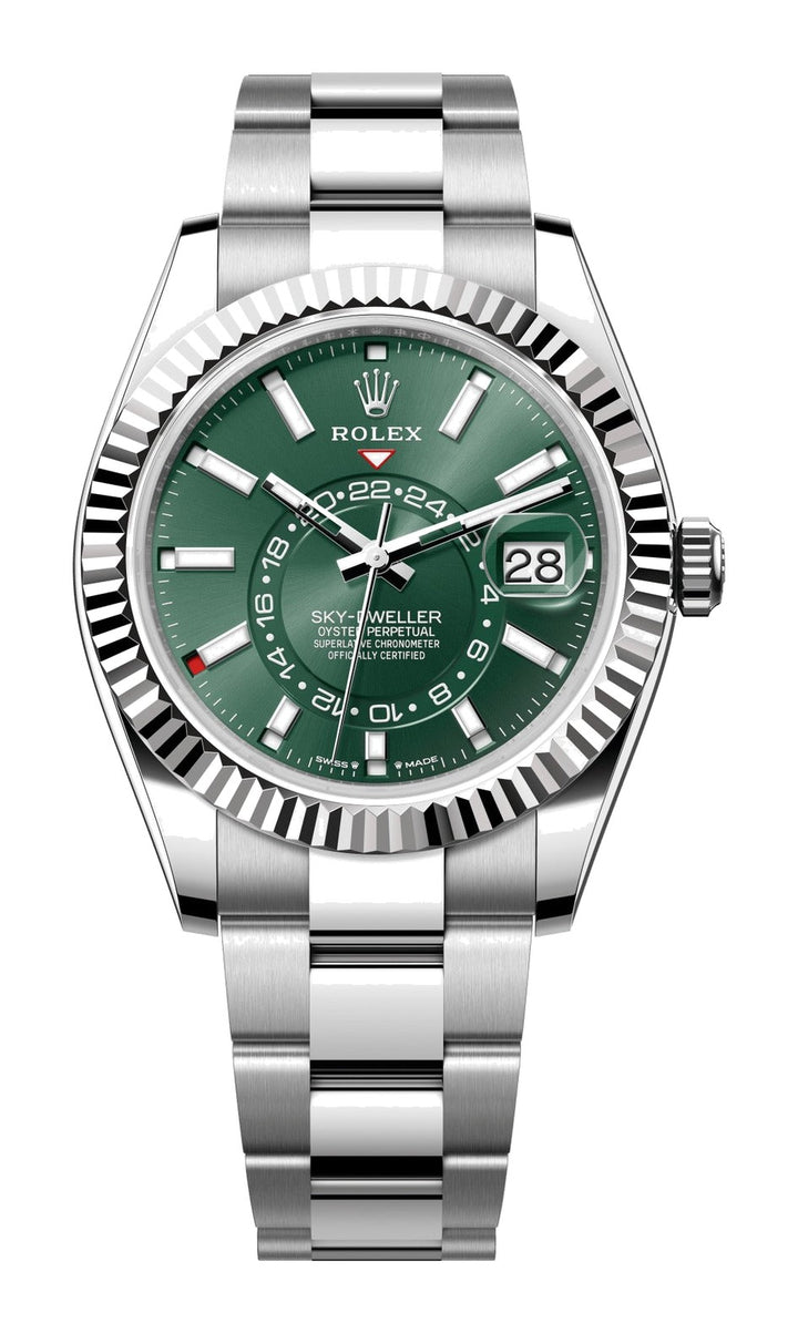 Rolex - Sky-Dweller - White Rolesor - Green Index Dial  - Oyster Bracelet