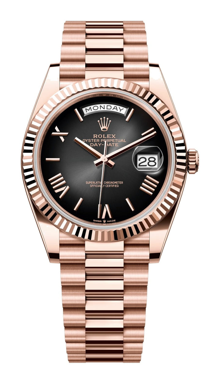 Rolex Rose Gold Day-Date 40 Watch - Fluted Bezel - Slate Ombre Dial - Presidential Bracelet