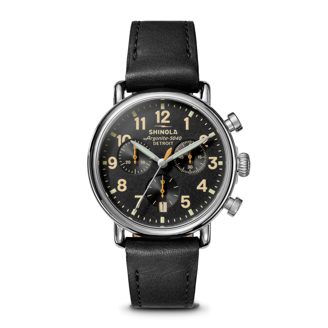 Runwell Chronograph Watch Black Dial / Black Leather Strap Black Dial