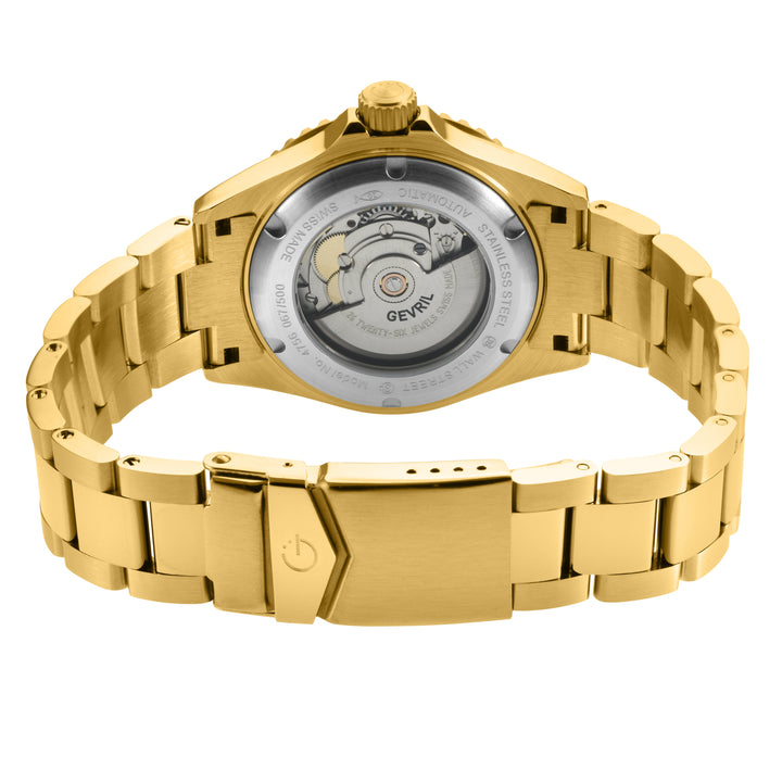 Wall Street Gevril Swiss Made SW200 IPYG Steel Rotating Bezel watch, Gold bezel,