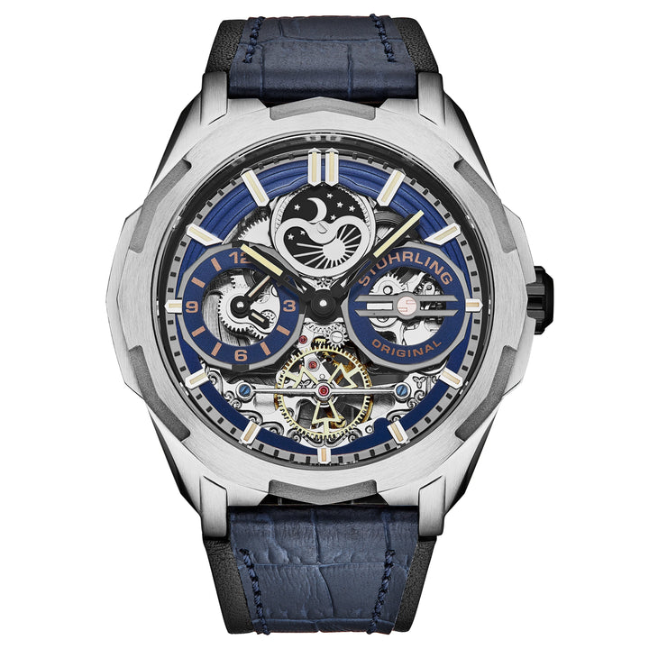 Dual Time Automatic Navigator 46mm Skeleton Blue/ Leather | Blue Dial
