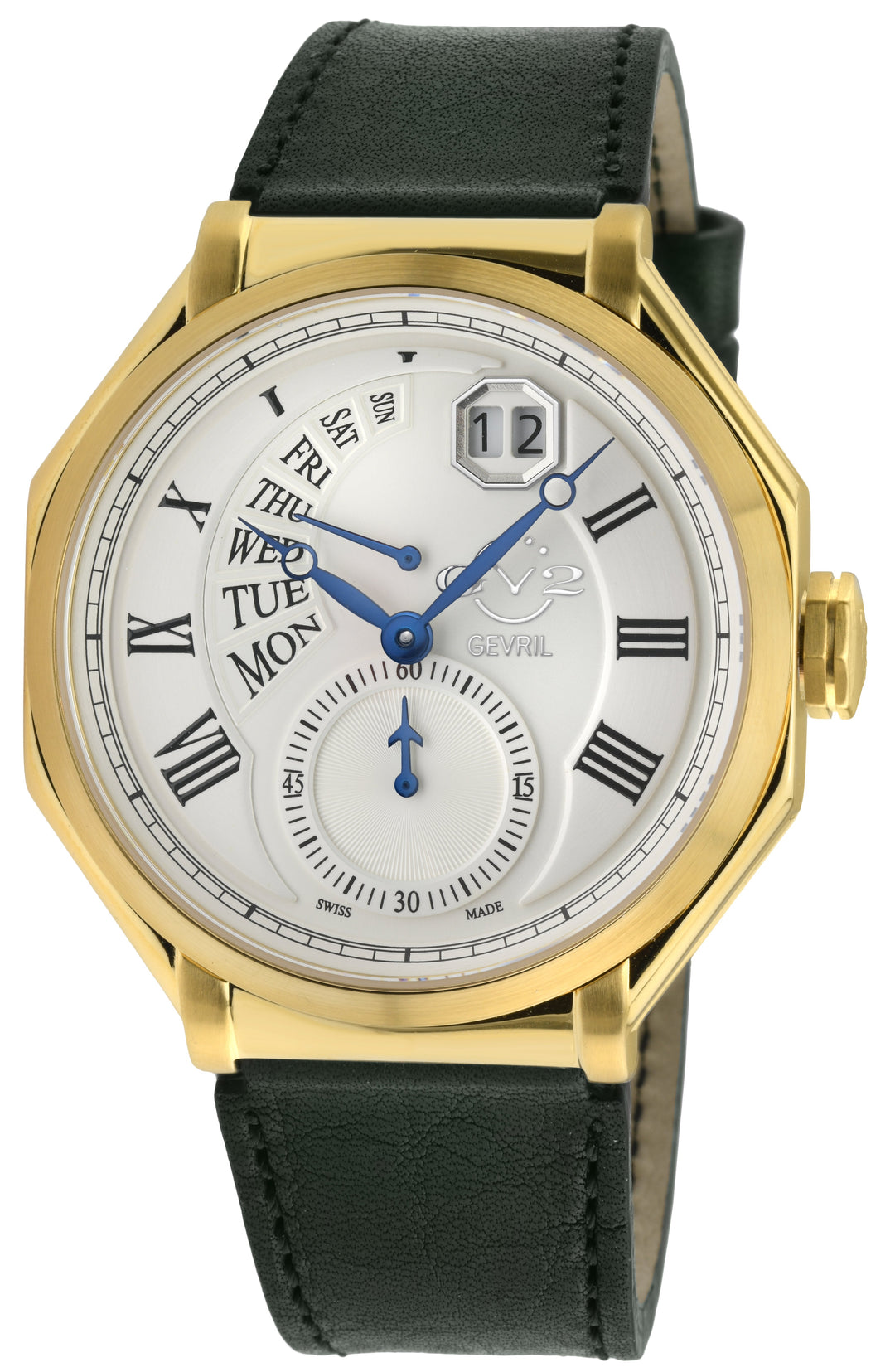 Marchese Swiss Made multifunction Gold/Silver,Green band | Silver Dial