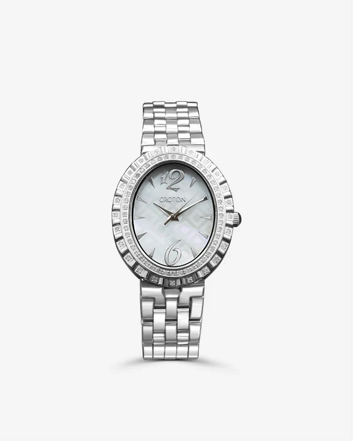 Croton Ladies Silvertone Swiss Quartz "Ballroom" Watch with Patterned Mother of 