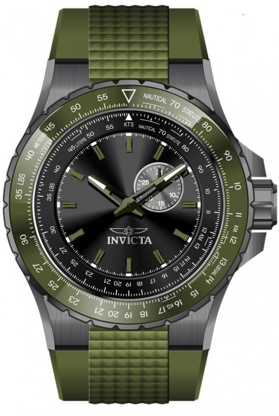 Aviator Men Black Dial / Green Silicone Strap Black Dial