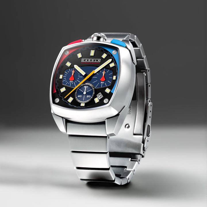 Taurus Chronograph Red & Blue / Stainless Steel | Black Dial