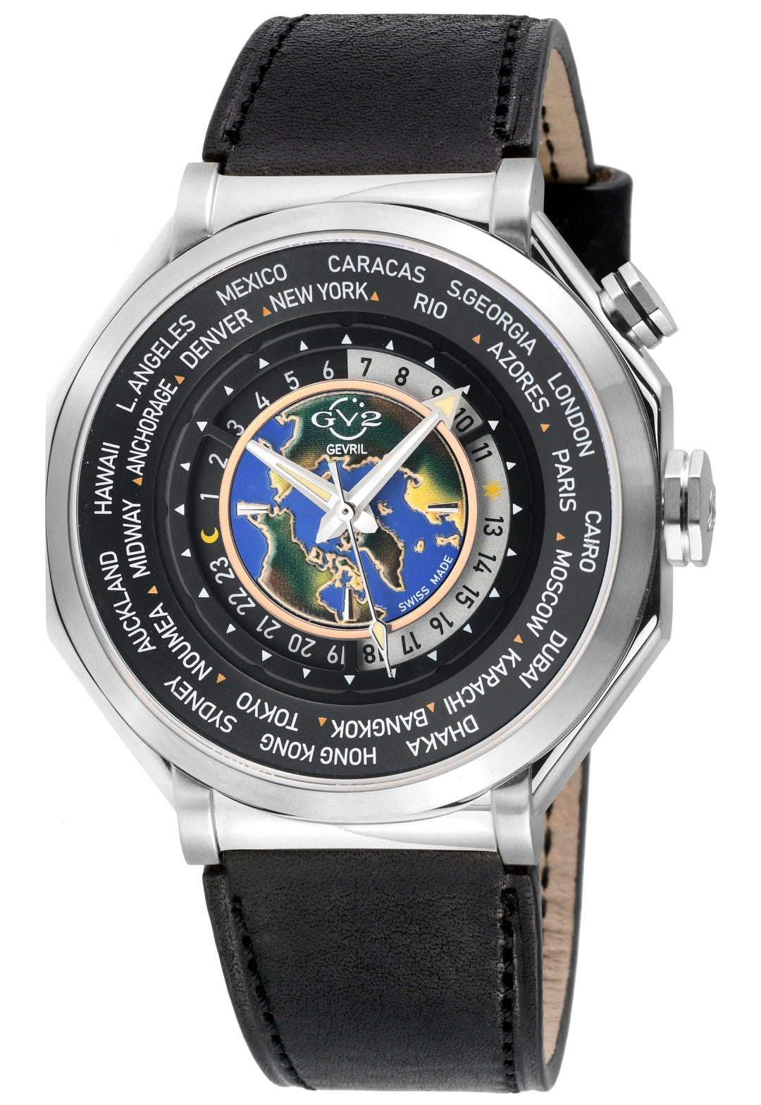 Marchese GV2 Men's Marchese Stainless Steel Case, Black Dial,  Genuine Italian B