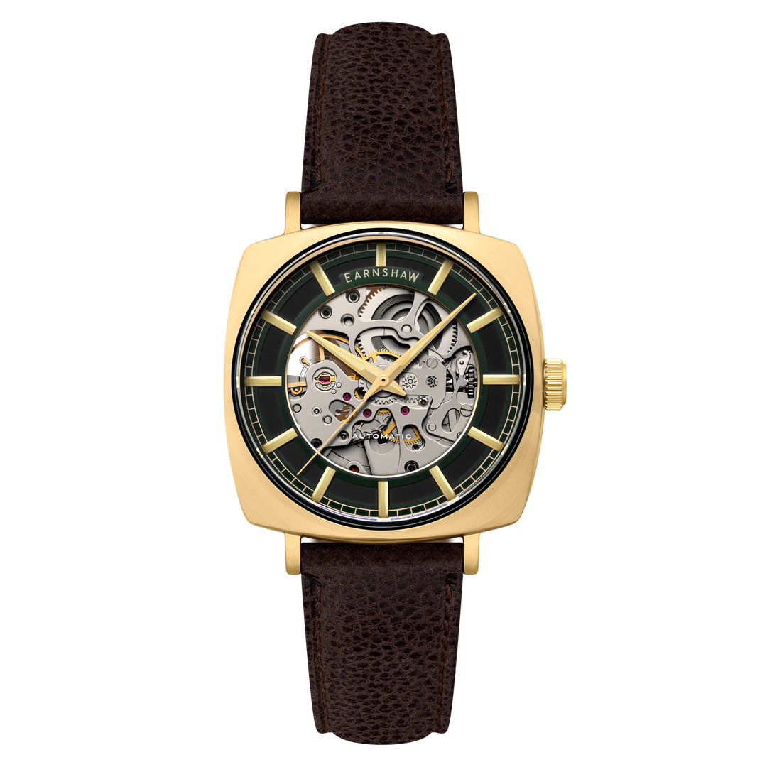 City Of London Moorgate Skeleton Automatic Black / Genuine Leather Strap | Black