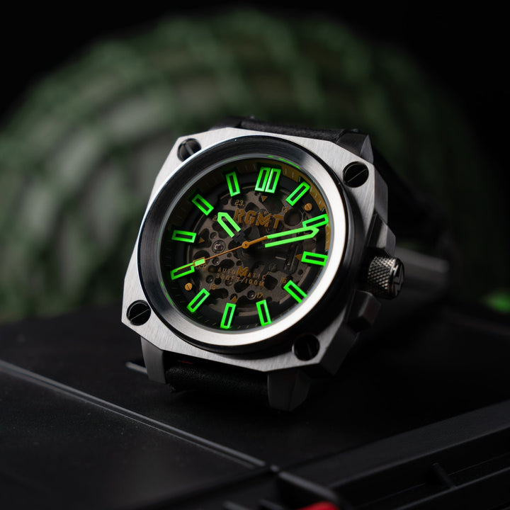 Altimeter Skeleton Automatic Black & Yellow / Leather | Black Dial