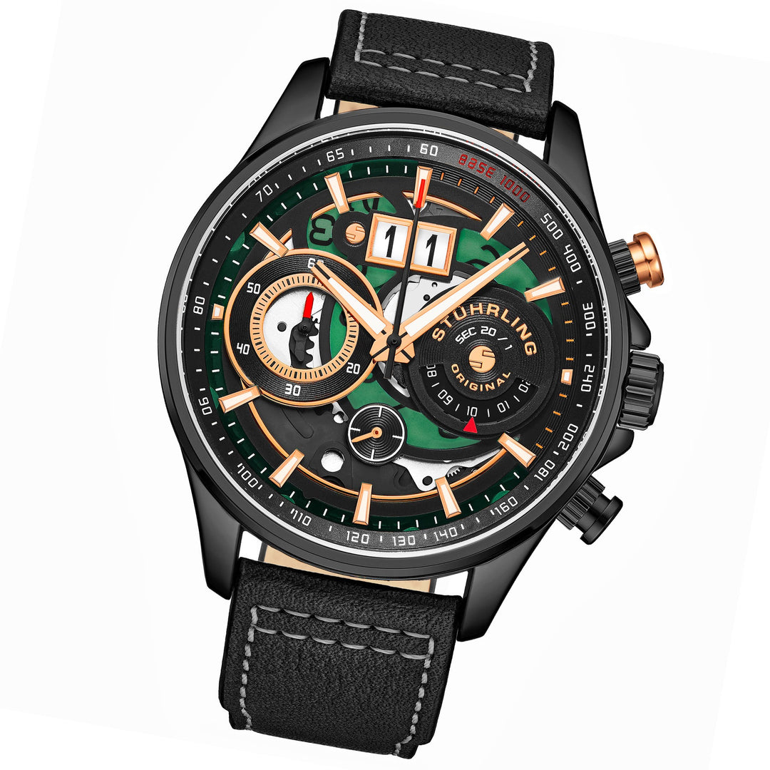 Ace Aviator Chronograph & Tachymeter Quartz 45mm Black Black/Leather | Black Dia