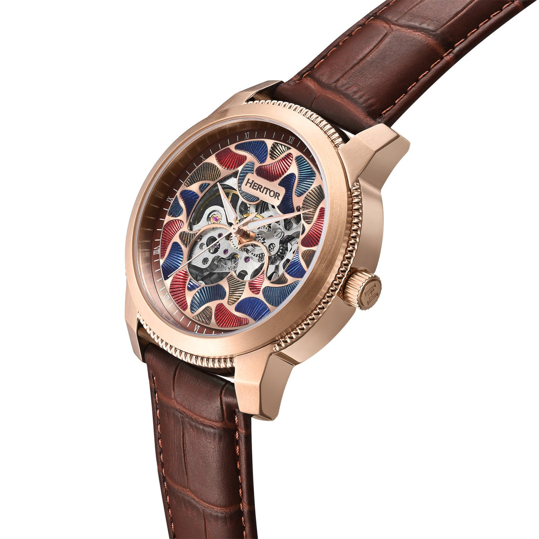 Emmanuel Semi Skeleton Custom Dial Rose Gold/Brown MULTICOLOR Dial