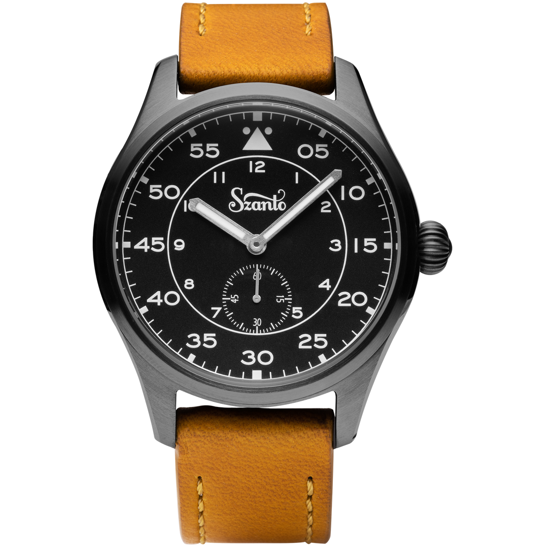 Heritage Aviator GUN GRAY CASE/BLACK DIAL/TAN STRAP