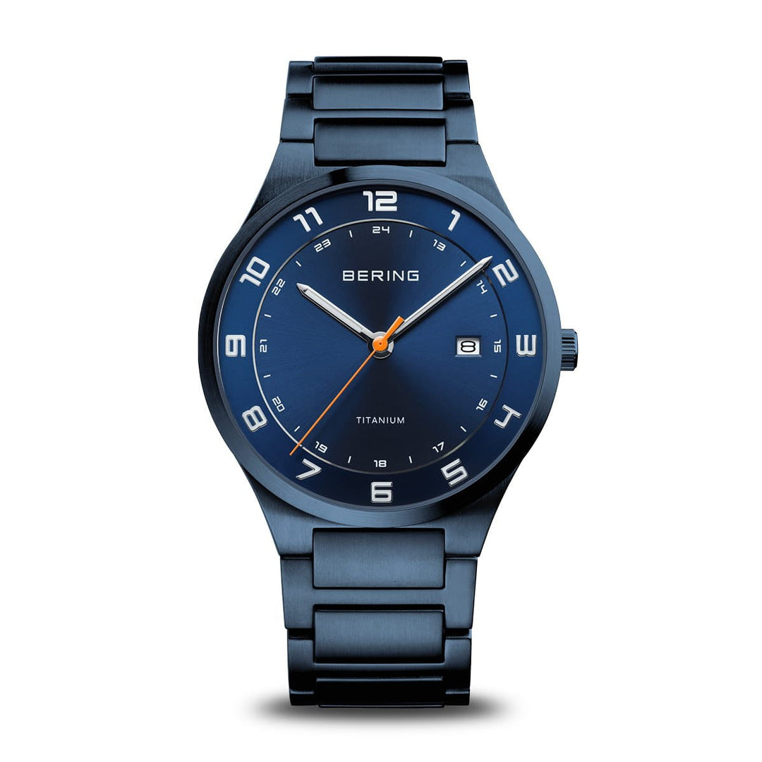 Bering Titanium Blue Leather Mens
