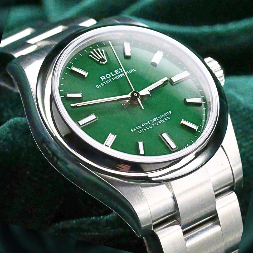 Rolex Oyster Perpetual Vibrant Green Dial Oyster Bracelet