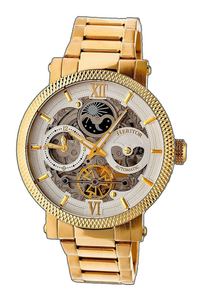 Automatic Aries Skeleton Bracelet Watch Gold/Silver | Silver Dial