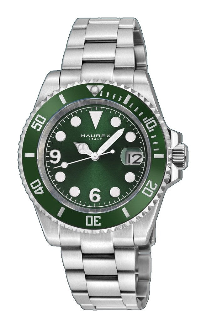 Haurex Italy Barracuda (316L Case, Green Sunray Dial, Ceramic Bezel, 316L Stainless Steel Bracelet)