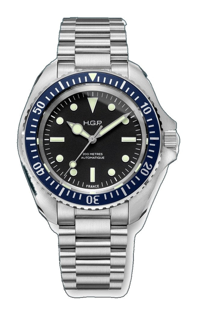 Diver 200M Automatic No-Date Black Dial Blue Bezel  / 3-Link Stainless Steel Bracelet Black Dial