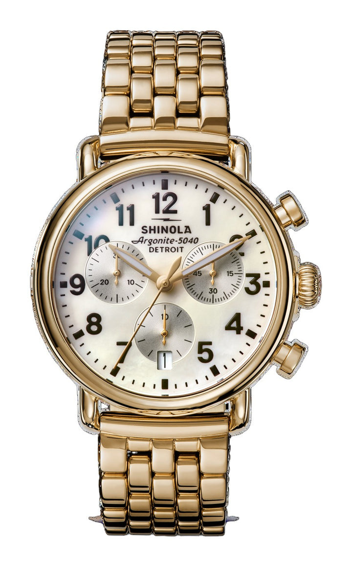 Runwell Chronograph Watch White Mother-Of-Pearl Dial / Gold-Tone Stainless Steel Bracelet White Dial