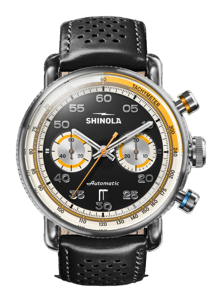 Canfield Speedway Open Road Automatic Chronograph Watch Black Dial / Black Leather Strap Black Dial