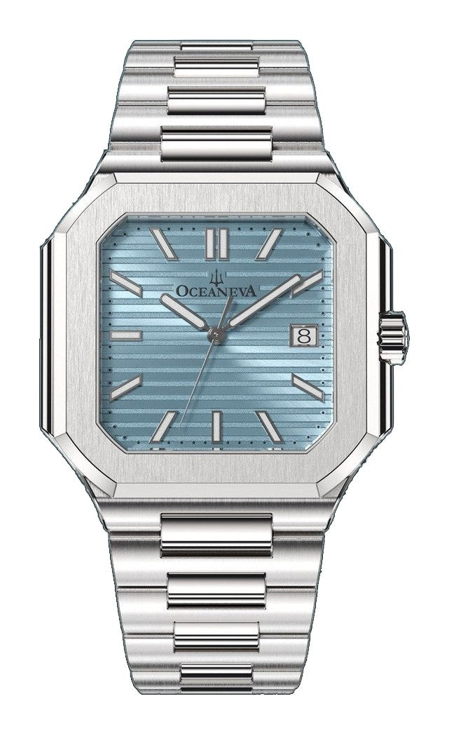 Oceaneva Tenuis Ultra-Thin Swiss Movement Automatic Thin Light Blue Watch Light Blue/Silver | Lightblue Sunray Dial