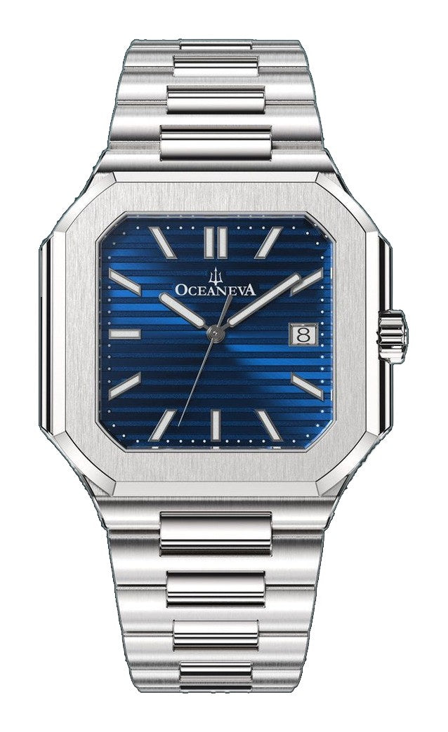 Oceaneva Tenuis Ultra-Thin Swiss Movement Automatic Thin Silver Blue Watch Blue/Silver | Blue Sunray Dial