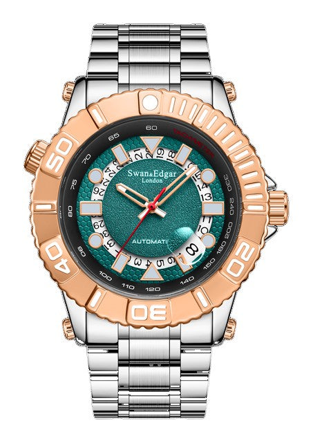 Geometric Racer Automatic Two Tone/Stainless Steel Black-Teal Dial