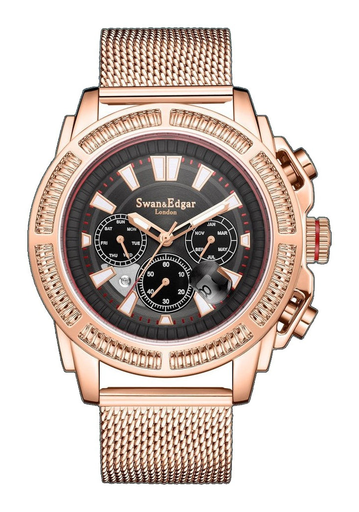 Noble Automatic Black Dial Rose Gold Stainless Steel Bracelet Rose Gold Case 45mm Black Dial