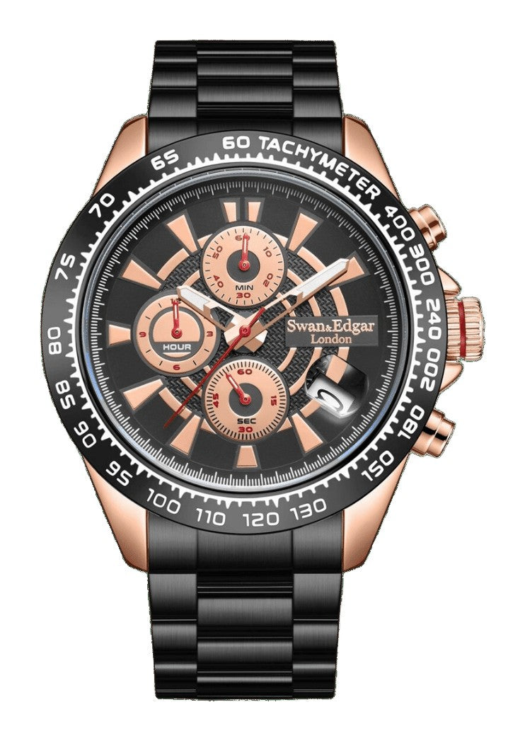 Speed Target Mechanical Quartz Black Target-Pattern Dial / Black Stainless Steel Bracelet Black Dial