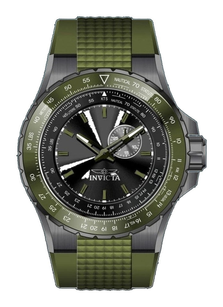 Aviator Men Black Dial / Green Silicone Strap Black Dial