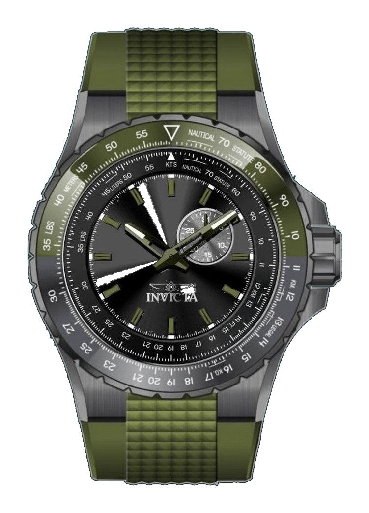 Aviator Men Black Dial / Green Silicone Strap Black Dial
