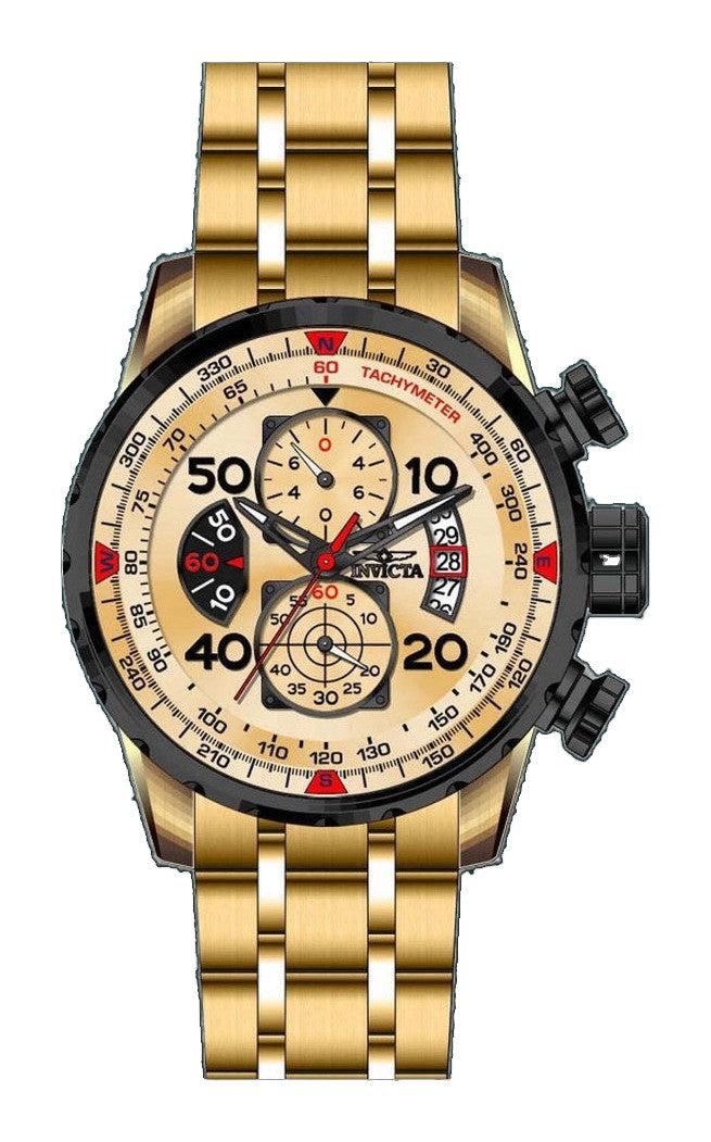 Aviator Chronograph Gold Dial / Gold Stainless Steel Bracelet Gold Dial