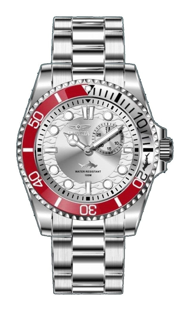 Pro Diver Men Silver-Tone Dial With Red Bezel / Stainless Steel Bracelet Silver-tone Dial