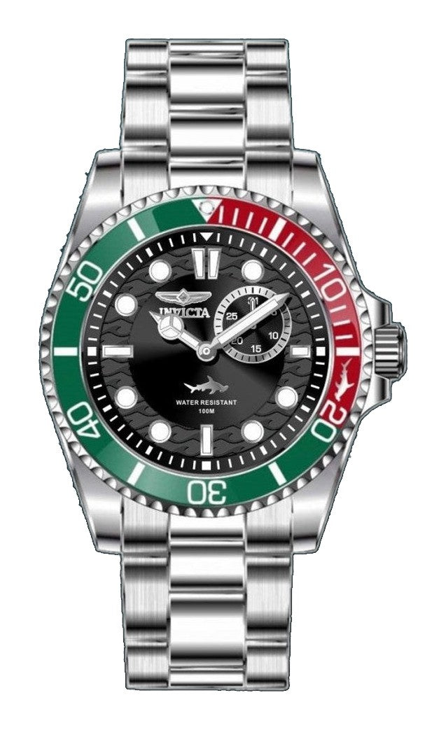 Pro Diver Men Black Dial With a Green And Red Bezel / Stainless Steel Bracelet Black Dial