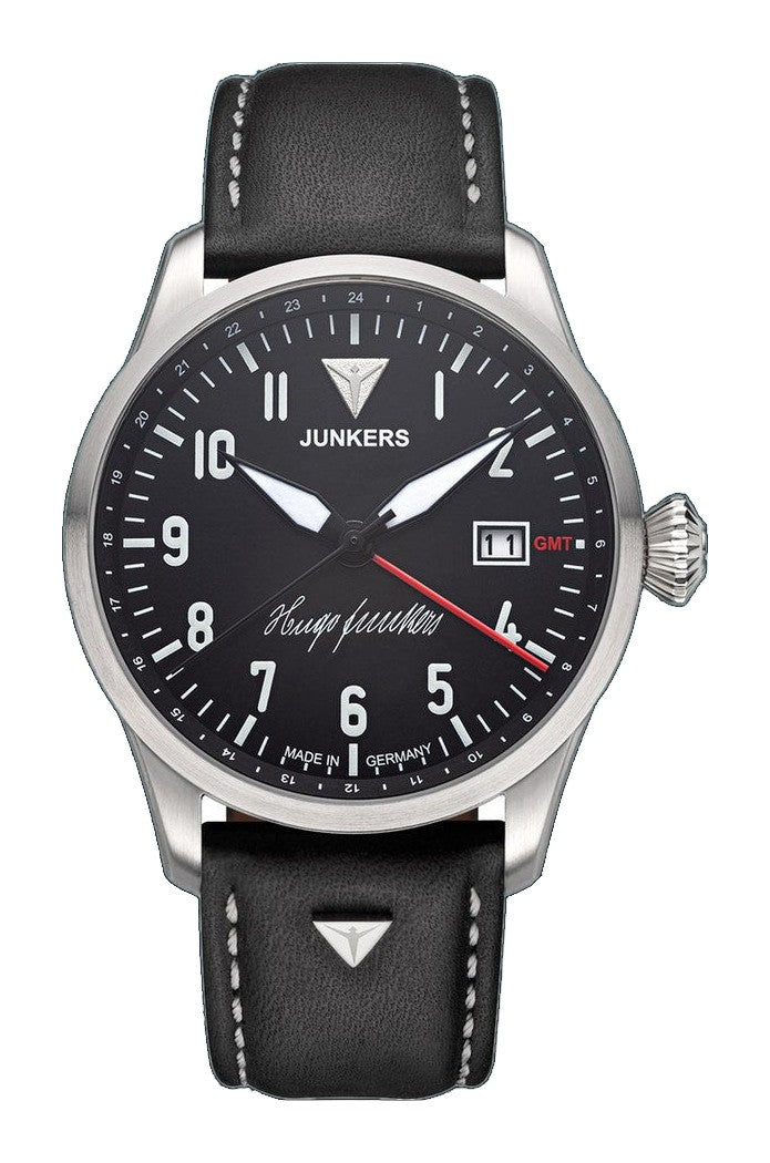 Hugo Junkers GMT Signature Edition GMT Black Dial / Black Leather Strap Black Dial