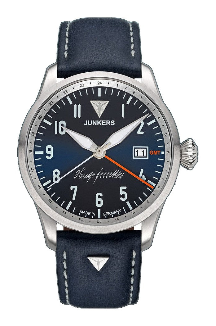 Hugo Junkers GMT Signature Edition GMT Blue Dial / Blue Leather Strap Blue Dial