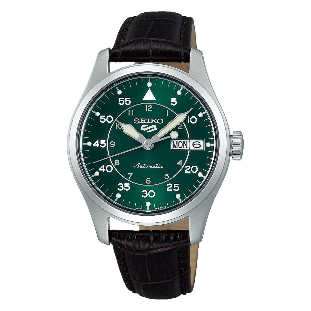 5 Sports Field Series Green Dial Brown Leather Strap 36.4mm Green Dial