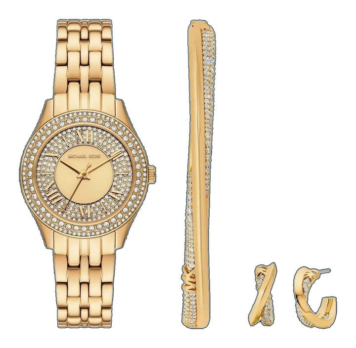 Harlowe Mini Crystal Pave Dial Gold Stainless Steel Bracelet 33mm Crystal Pave Dial