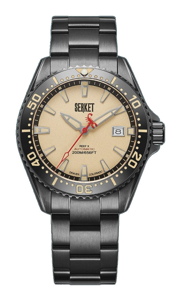 Reef X Diver Vintage Beige Black DLC Steel 43mm Beige Dial