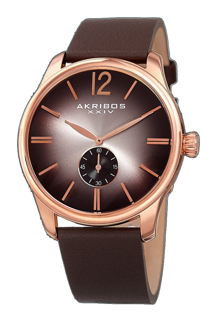 Small Seconds Genuine Brown Leather Strap Watch Brown/Rose | Black Dial