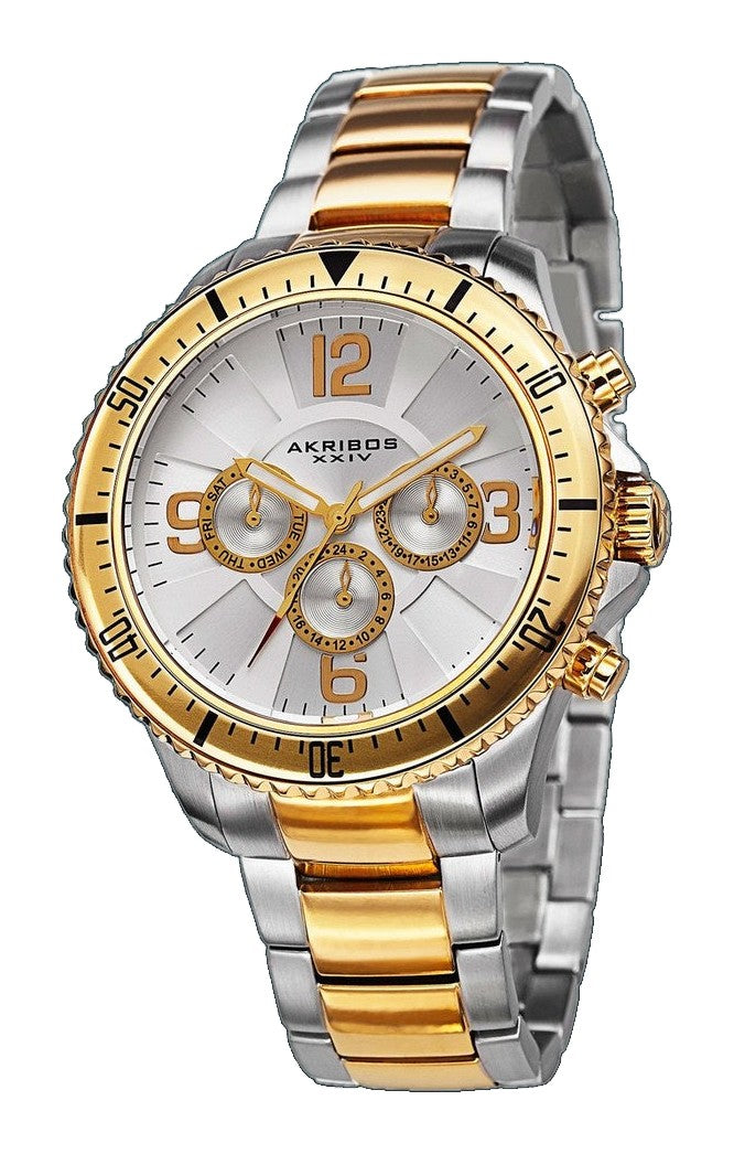 Bold Pattern Multifunction Dial Steel Watch Silver/Gold