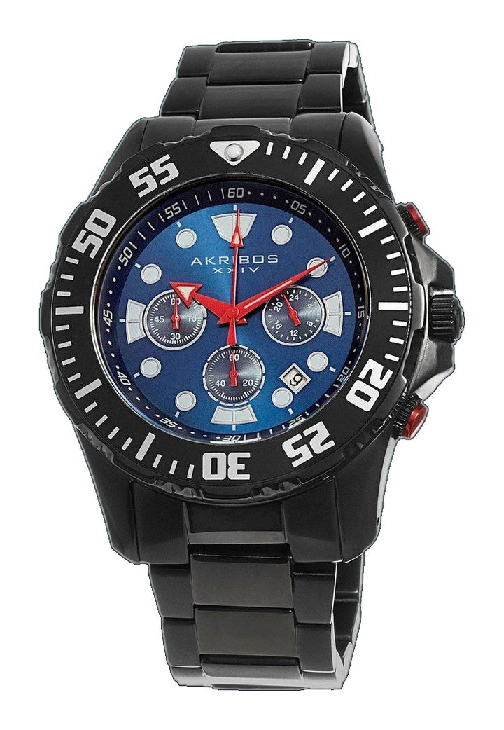 Blue Dial Chronograph Black Stainless Steel Watch Blue