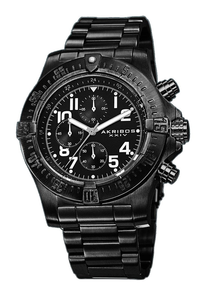 Chronograph Quartz Movement Watch with Black Dial and Black Stainless Steel Bracelet Black