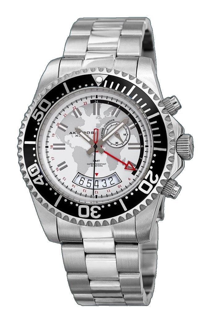 Silver and White Dial GMT Stainless Steel Men's Watch silver/White