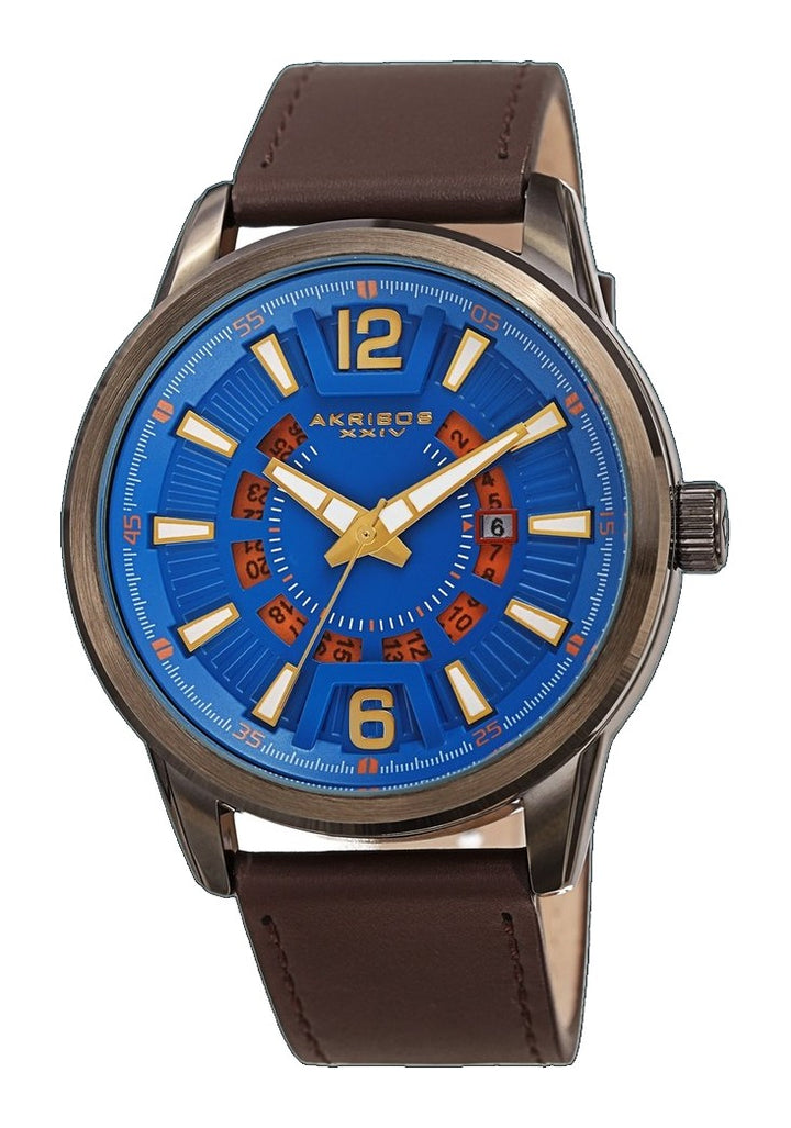 Aviator Dark Gray/Gun/Leather | Blue Dial