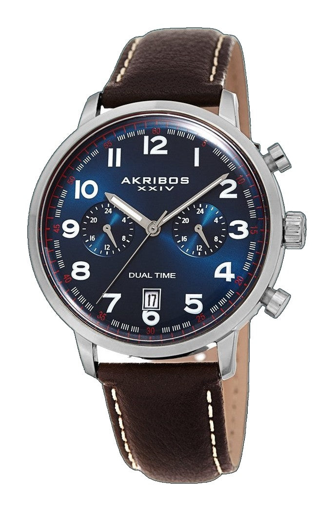 Multifunction Chronograph Silver Tone/Leather | Blue Dial