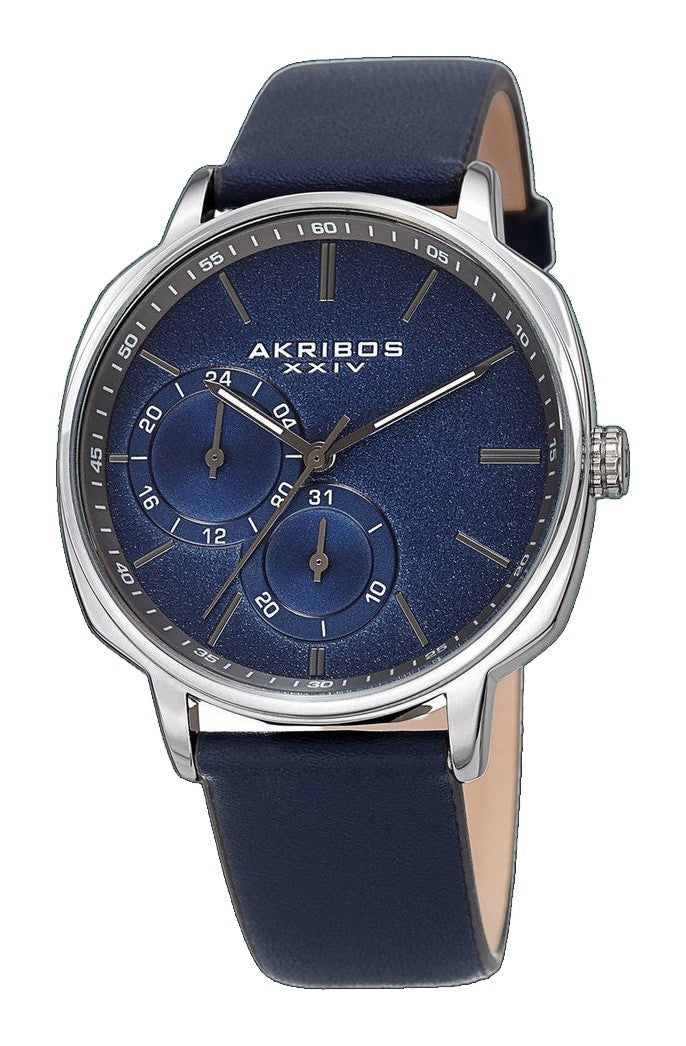 Classic Silver Tone/Leather Blue Dial