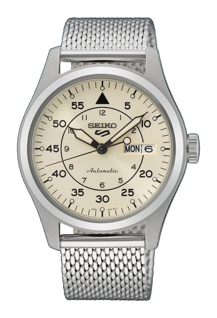 5 Sports Field Cream Dial / Steel Mesh Bracelet Cream White Dial